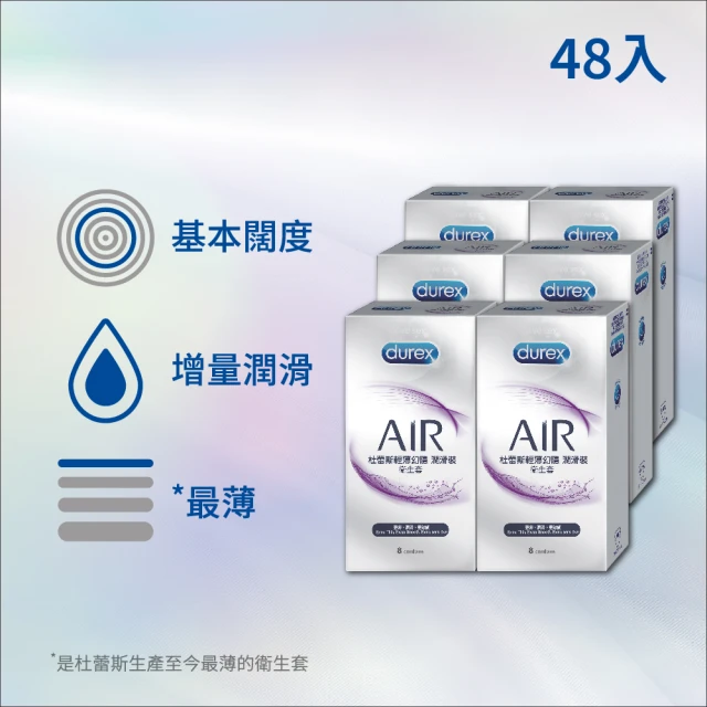 【Durex 杜蕾斯】AIR輕薄幻隱潤滑裝衛生套8入*6盒(共48入)