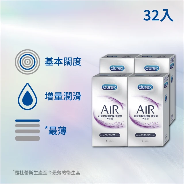 【Durex 杜蕾斯】AIR輕薄幻隱潤滑裝衛生套8入*4盒(32入)