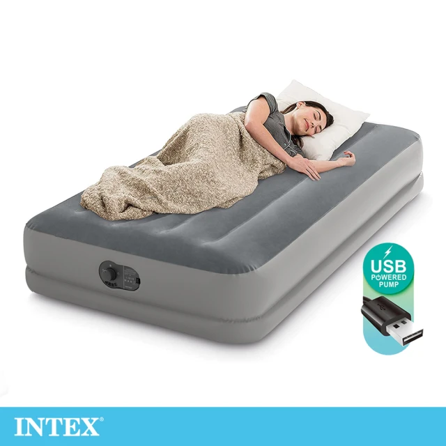 【INTEX】雙層單人加大充氣床-寬99cm-USB電源-內建電動幫浦(64112)