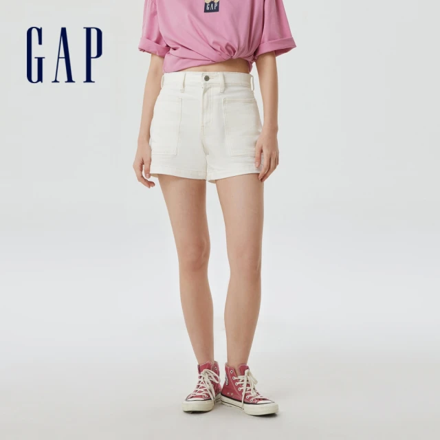 【GAP】女裝 高腰A字修身牛仔短褲-白色(670157)