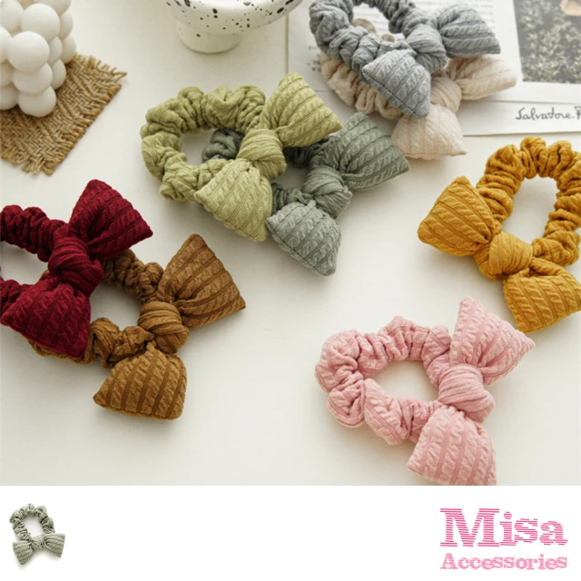 MISA【MISA】蝴蝶結髮圈 彈力髮圈/韓國設計可愛胖胖蝴蝶結彈力髮圈 髮繩(3色任選)