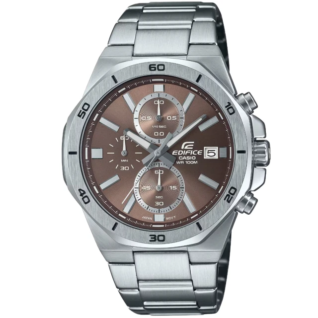 【CASIO 卡西歐】卡西歐 EDIFICE 賽車鋼帶錶-棕色(EFV-640D-5A 台灣公司貨)