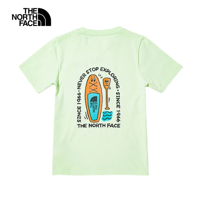 【The North Face】北面兒童綠色吸濕排汗水上元素印花短袖T恤｜8758N13