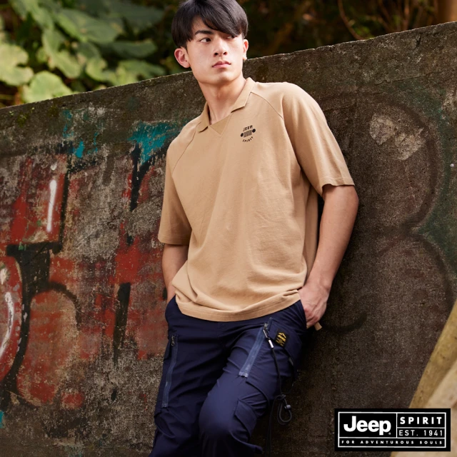 JEEP【JEEP】男裝 變化造型領型短袖POLO衫(卡其色)