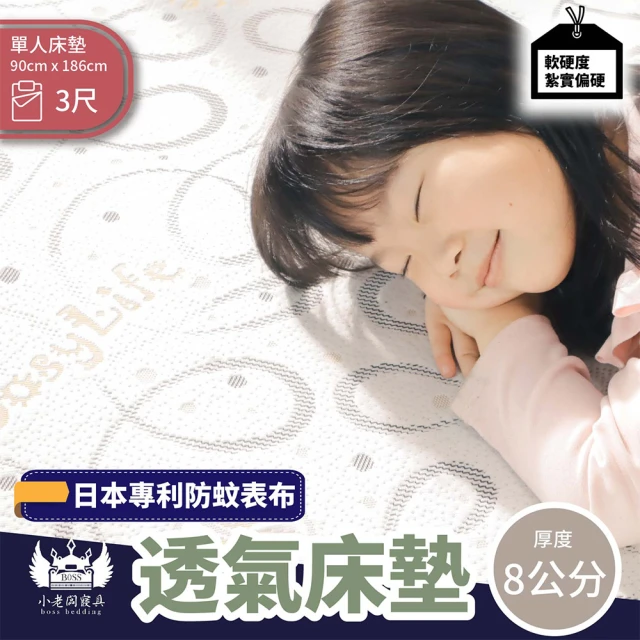 【BOSS BEDDING 小老闆寢具】單人3尺專利防蚊透氣床墊8公分(學生床墊｜日式床墊｜吸濕排汗｜可摺疊收納)