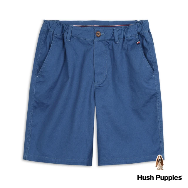 Hush Puppies【Hush Puppies】男裝 短褲 素色彈力腰鬆緊休閒短褲(藍色 / 33122103)