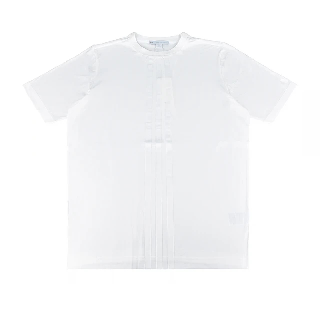 【Y-3 山本耀司】Y-3 20週年紀念款白字LOGO白色直條紋設計純棉短袖圓領T恤(平輸品/男款/白)