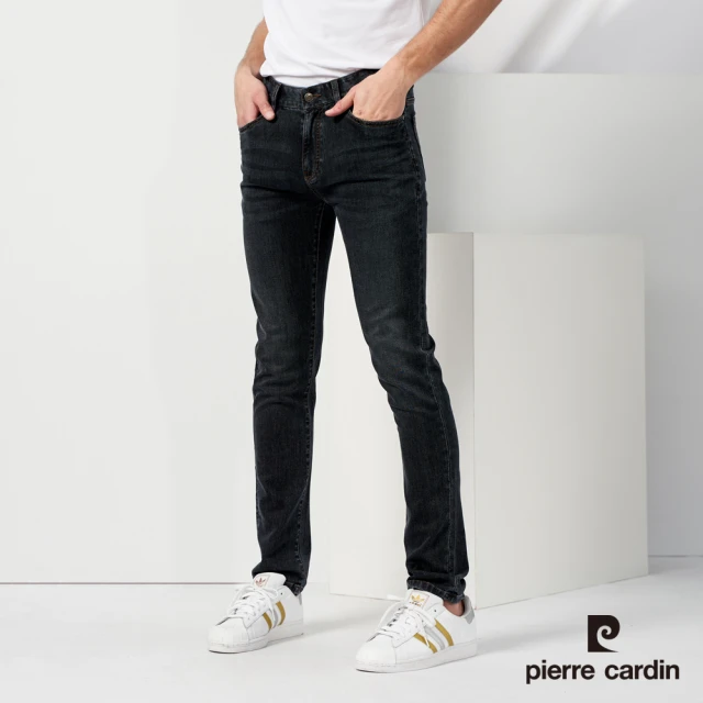 【pierre cardin 皮爾卡登】商務休閒 男款 彈性平口牛仔休閒長褲-黑藍色(5237822-39)