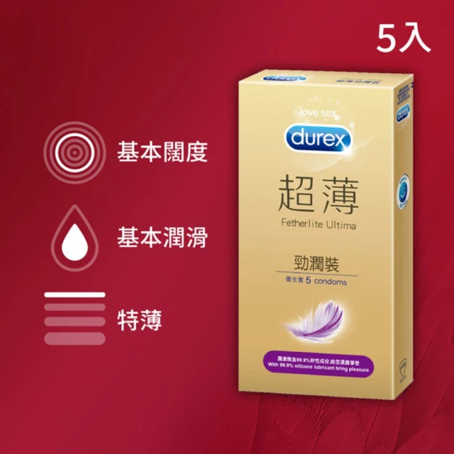 【Durex 杜蕾斯】超薄勁潤裝衛生套1盒(5入)