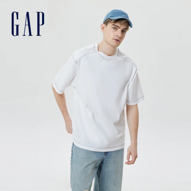 GAP【GAP】男裝 純棉圓領短袖T恤 厚磅密織水洗棉系列-白色(671533)