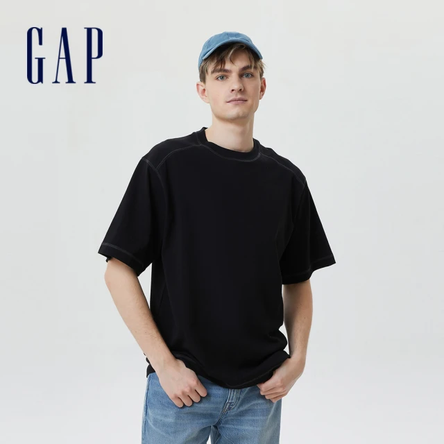 GAP【GAP】男裝 純棉圓領短袖T恤 厚磅密織水洗棉系列-黑色(671533)