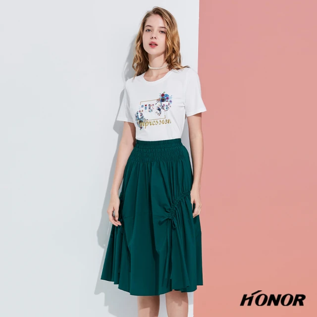 HONOR 山形屋【HONOR 山形屋】綁帶抓皺鬆緊半裙(綁帶 抓皺 鬆緊 半裙 中裙)