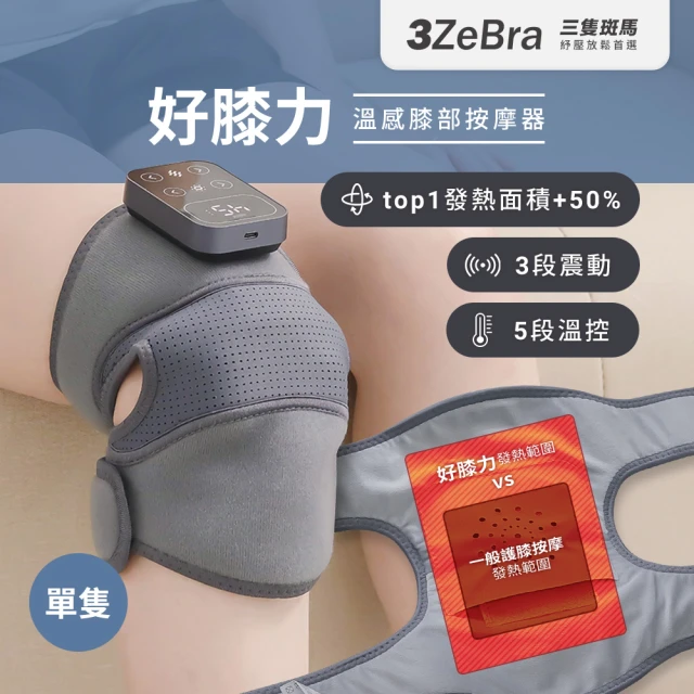 【3ZeBra 三隻斑馬】好膝力｜溫感膝部按摩器 單隻(膝蓋按摩 膝蓋熱敷 膝蓋護膝)