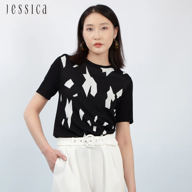 JESSICA【JESSICA】百搭幾何印花圓領短袖針織衫233253