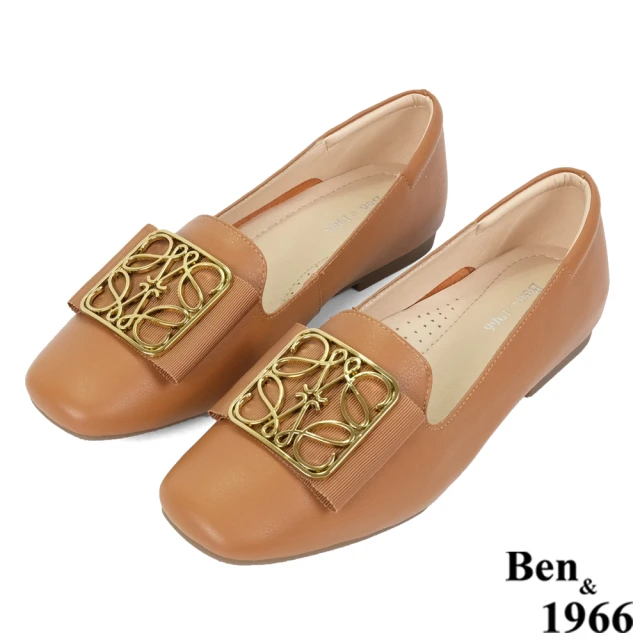 【Ben&1966】高級頭層牛皮時尚方頭包鞋-太妃糖棕236092