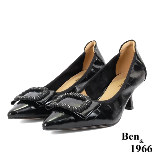 【Ben&1966】高級頭層牛皮流行尖頭高跟鞋-黑236121
