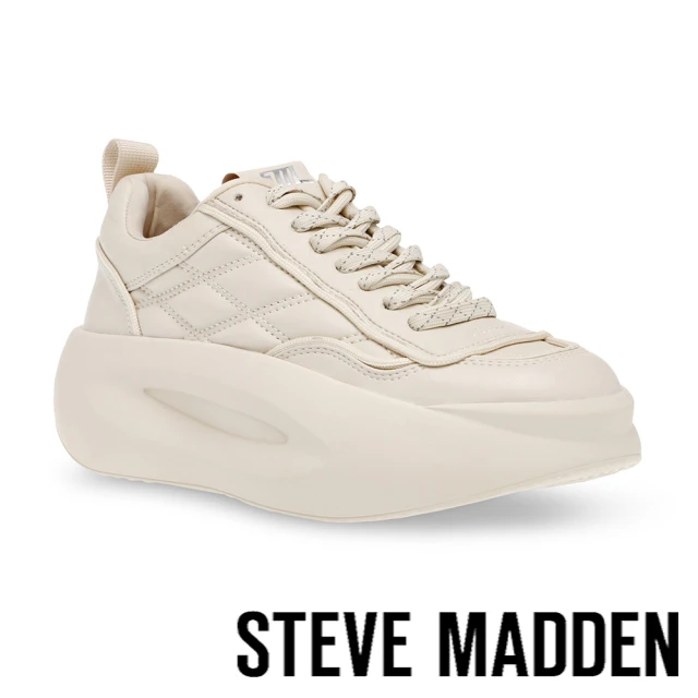 【STEVE MADDEN】BLAST OFF 絎縫綁帶胖胖厚底休閒鞋(米杏色)