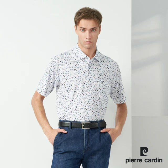 【pierre cardin 皮爾卡登】商務休閒 男款 TOP印花短袖POLO衫-白色(5237285-90)