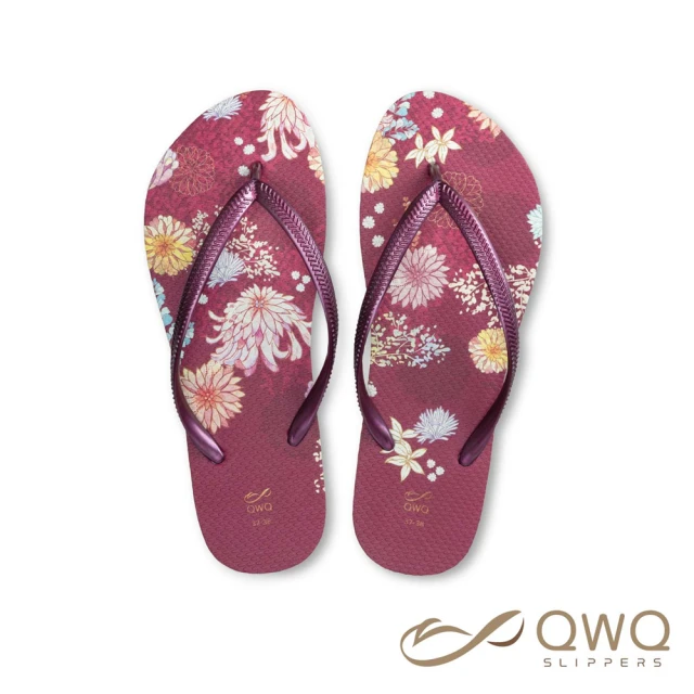 QWQ【QWQ】女款 夾腳拖 露台上的波麗 緋紅色 防滑防水 室外拖鞋 人字拖 雨鞋 MIT(AIPL01014)