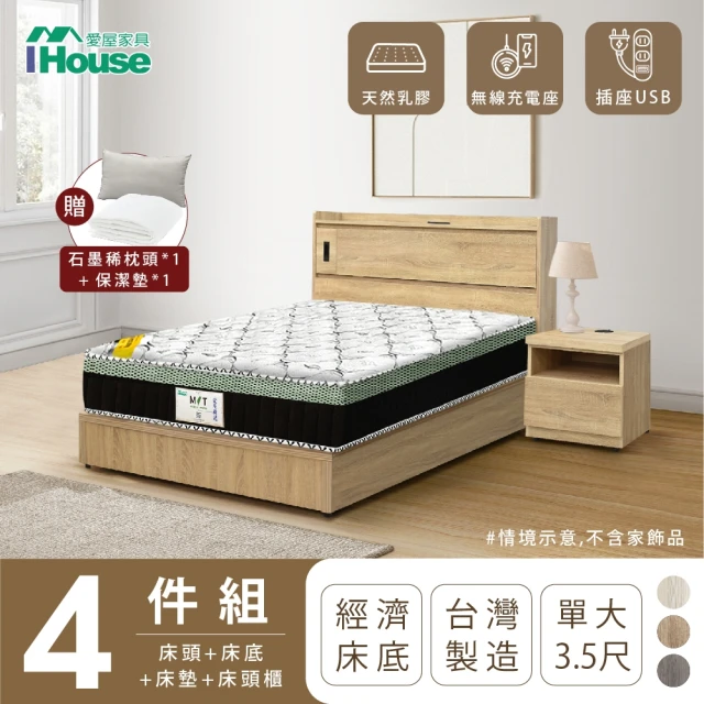 【IHouse】品田 房間4件組 單大3.5尺(床頭箱+床底+床墊+床頭櫃)