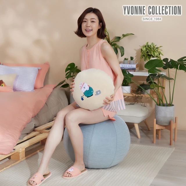 YVONNE 以旺傢飾 兔兔瑜珈圓形抱枕_40x40公分(LINE FRIENDS)