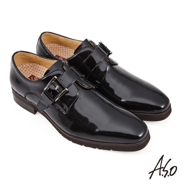 A.S.O 阿瘦集團 霸足防潑水鏡面壓紋直套紳士鞋(黑色)