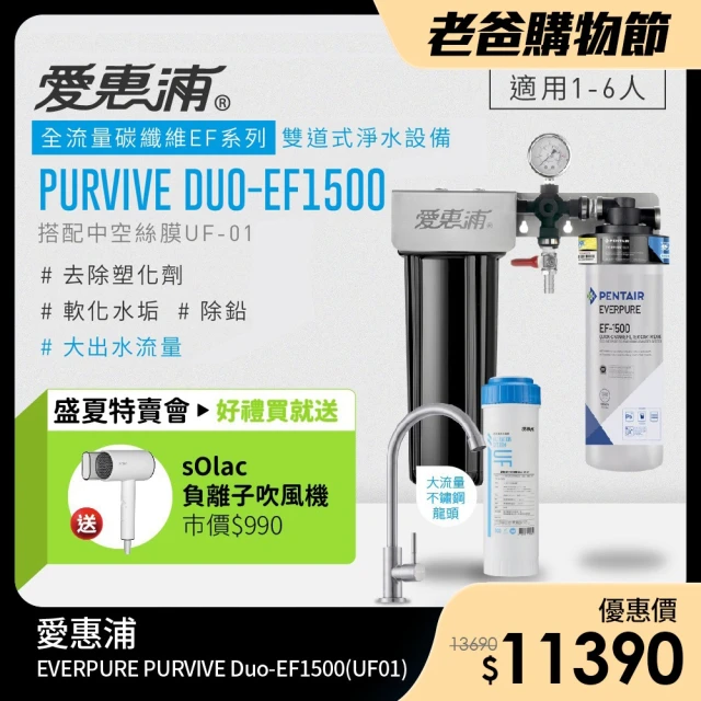 EVERPURE 愛惠浦 PURVIVE Duo-EF1500兩道式廚下型淨水器(前置中空絲膜濾芯)