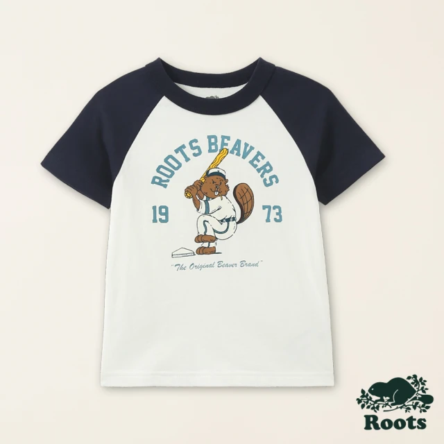 RootsRoots Roots小童-城市悠遊系列 棒球海狸有機棉短袖T恤(白色)