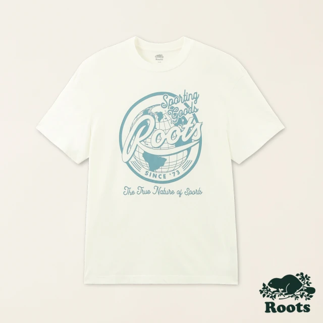 Roots Roots男裝-城市悠遊系列 復古地球LOGO有機棉短袖T恤(白色)