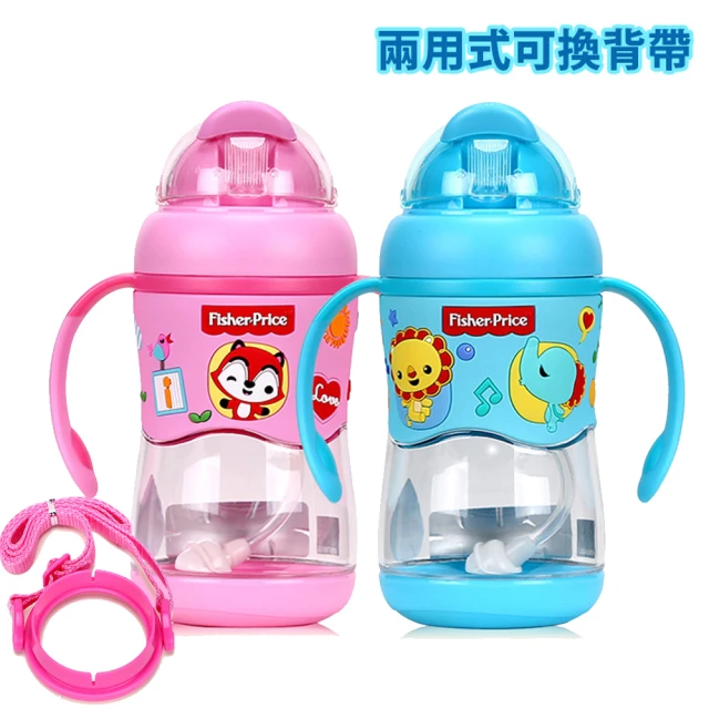 優貝選 費雪Fisher price 可愛動物 雙柄學習杯 / 背帶水壺 可替換兩用式 400ML(平輸品)