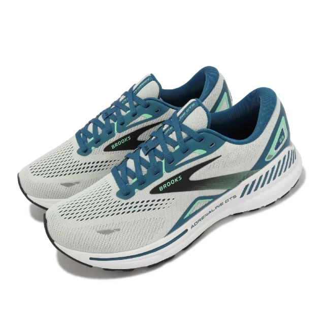 BROOKSBROOKS 慢跑鞋 Adrenaline GTS 23 男鞋 白 藍 綠 腎上腺素 緩震 運動鞋(1103911D427)