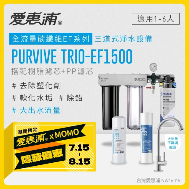 EVERPURE 愛惠浦 PURVIVE Trio-EF1500三道式廚下型淨水器(前置樹脂+PP濾芯)