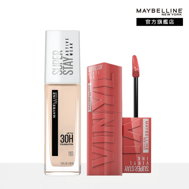 MAYBELLINE 媚比琳 無敵特霧超持久粉底液升級版30ml+超持久水光鎖吻唇釉 Vinyl ink(#油田救星 #鎖吻棒)