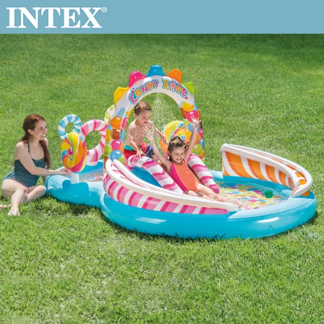 INTEX 糖果屋戲水游泳池滑水道295x191x130cm_374L 適用3歲+(57149)