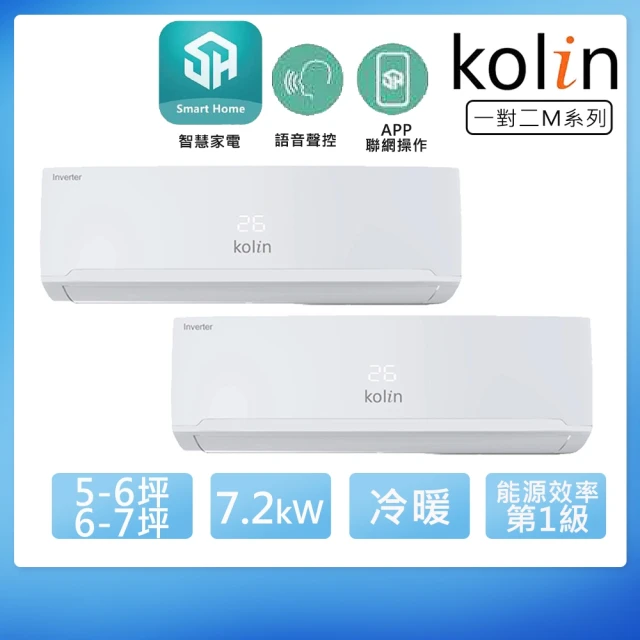 Kolin 歌林 4-5坪+5-6坪變頻冷暖一對二分離式空調(KDV-722M201/KSA-RK362DV03+KSA-RK412DV03)