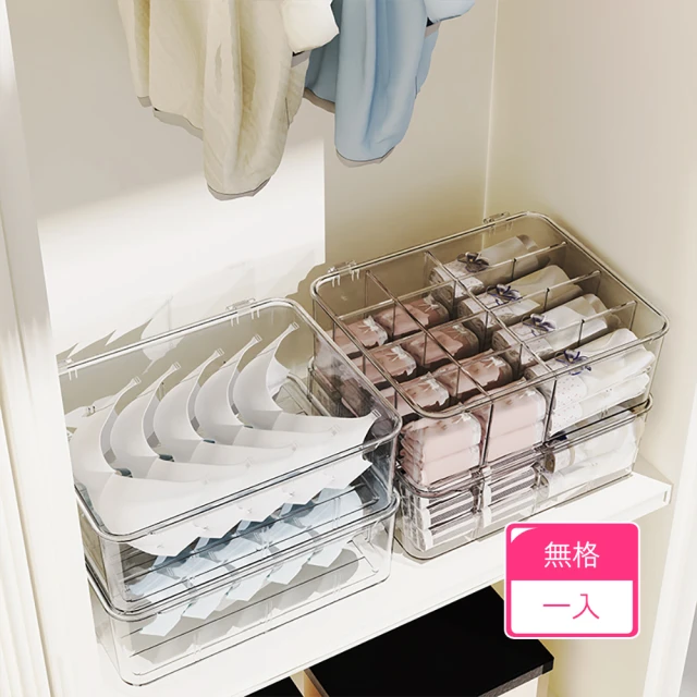 Dagebeno荷生活 透明分格貼身衣物整理收納盒 衣櫃櫥櫃雜物掀蓋式整理盒(無格款1入)