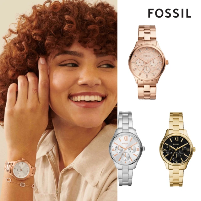 FOSSILFOSSIL 官方旗艦館 輕奢風男女不鏽鋼/真皮/矽膠錶帶手錶(多款多色可選)