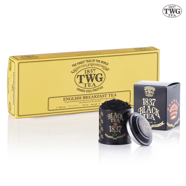 TWG Tea 純棉茶包迷你茶罐雙享禮物組(英式早餐茶 15包/盒+迷你茶罐口味任選20g/罐)