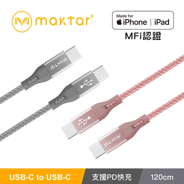 Maktar USB-C to USB-C強韌編織快充傳輸線 1.2公尺(兩色)