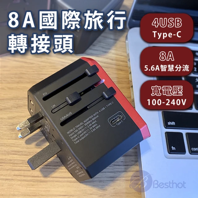 Besthot 8A國際多國旅行轉接頭4USB Type-C(贈收納包)