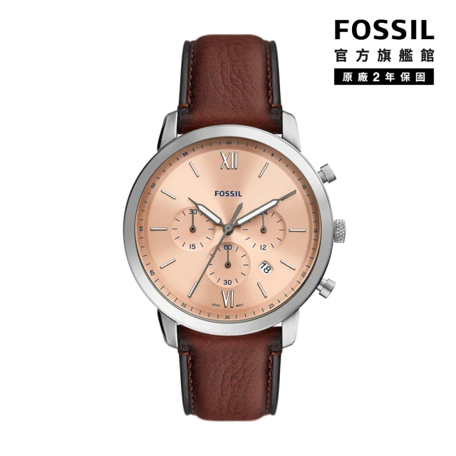 FOSSILFOSSIL 官方旗艦館 Neutra 氣質雅仕三眼計時手錶 棕色真皮錶帶 44MM FS5982
