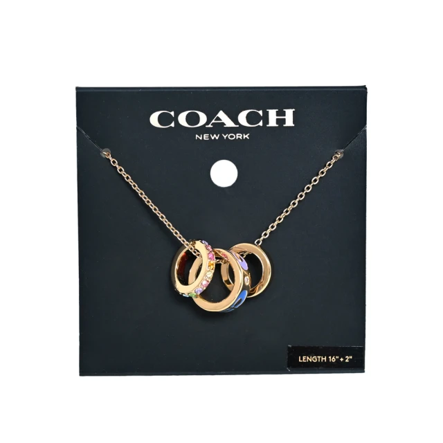 COACHCOACH 綴鑽刻字三環墜飾鎖骨鍊(金色彩鑽)