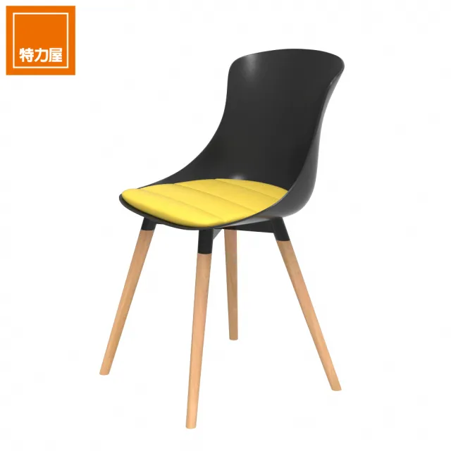 【特力屋】組合  萊特塑鋼椅 櫸木腳架40mm/黑椅背/黃座墊