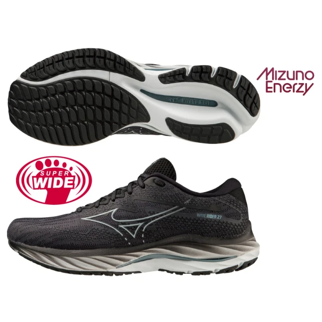 MIZUNO 美津濃 慢跑鞋 男鞋 運動鞋 緩震 一般型 超寬楦 RIDER 黑 J1GC230402