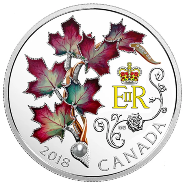 臺灣金拓 白銀銀幣 2018 加拿大英女王伊莉莎白二世 - 楓葉胸針精鑄銀幣