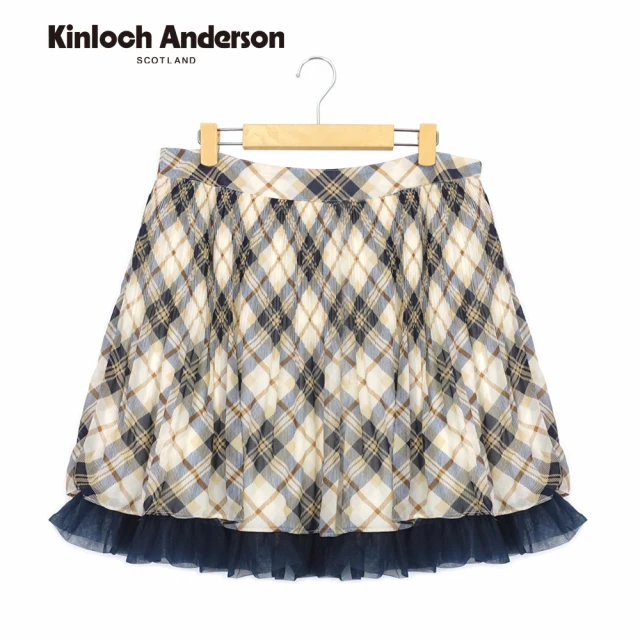 Kinloch AndersonKinloch Anderson 浪漫雪紡壓褶拼接格紋五分裙 金安德森女裝 KA028540238(卡其)