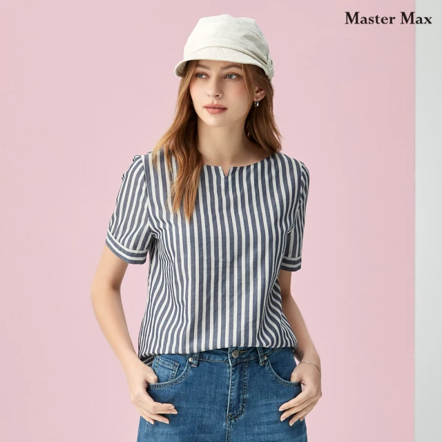Master MaxMaster Max 純棉中性風小V領直條紋短袖上衣(8317091)