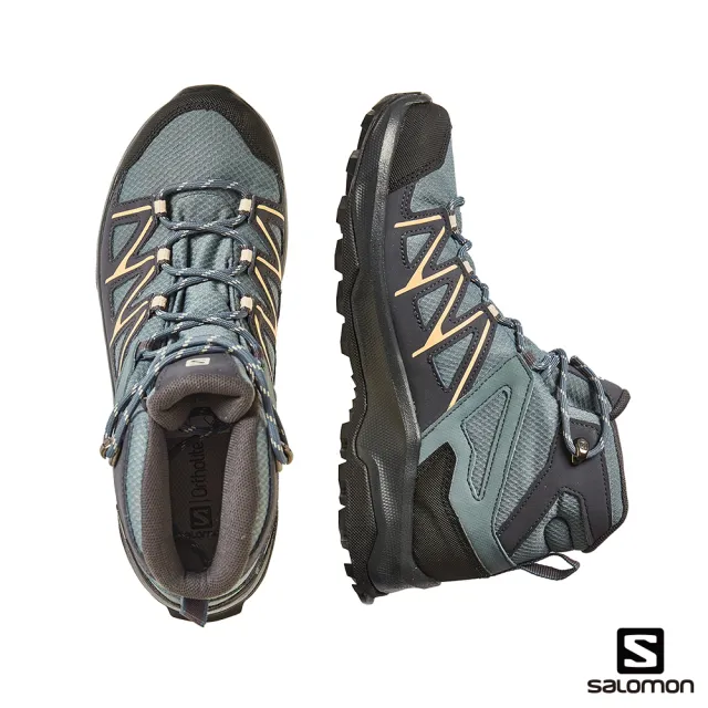 salomon官方直營 女 DAINTREE Goretex 中筒登山鞋(暴綠/烏木黑/杏仁粉)