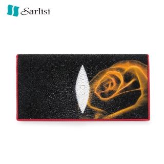 【Sarlisi】真皮珍珠魚皮夾長夾對折西裝夾長款錢包