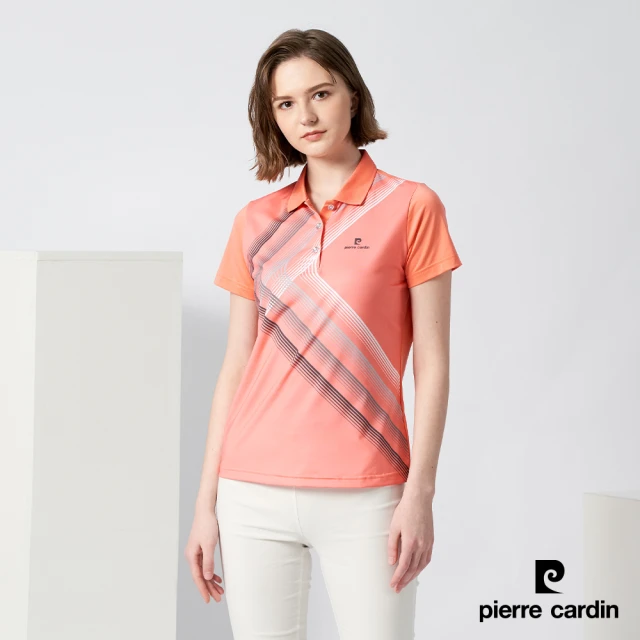 pierre cardin 皮爾卡登 輕運動 女款 吸濕排汗胸前印花短袖polo衫-桔色(4227204-65)